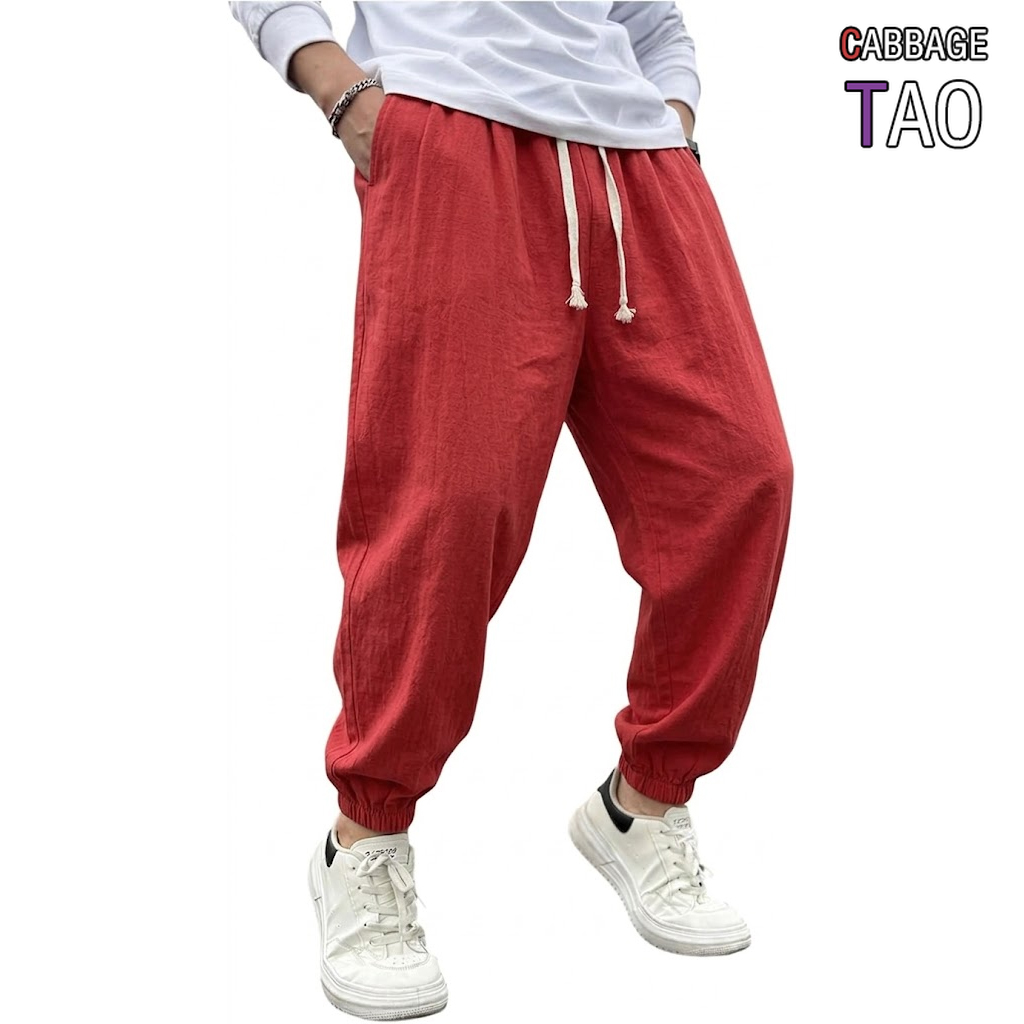 Men Shoes Joggers - Mens Cotton Linen Harem Trousers Solid