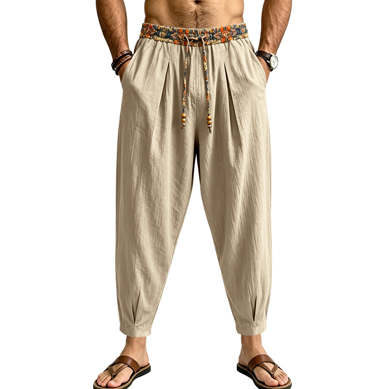 Men Shoes Joggers - Bohemian Floral Waist Men Linen Pants
