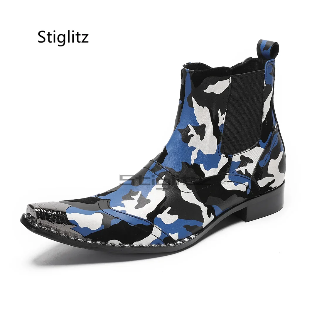 Men'S Shoes Black And White - Blue Black White Prints Men's Boots