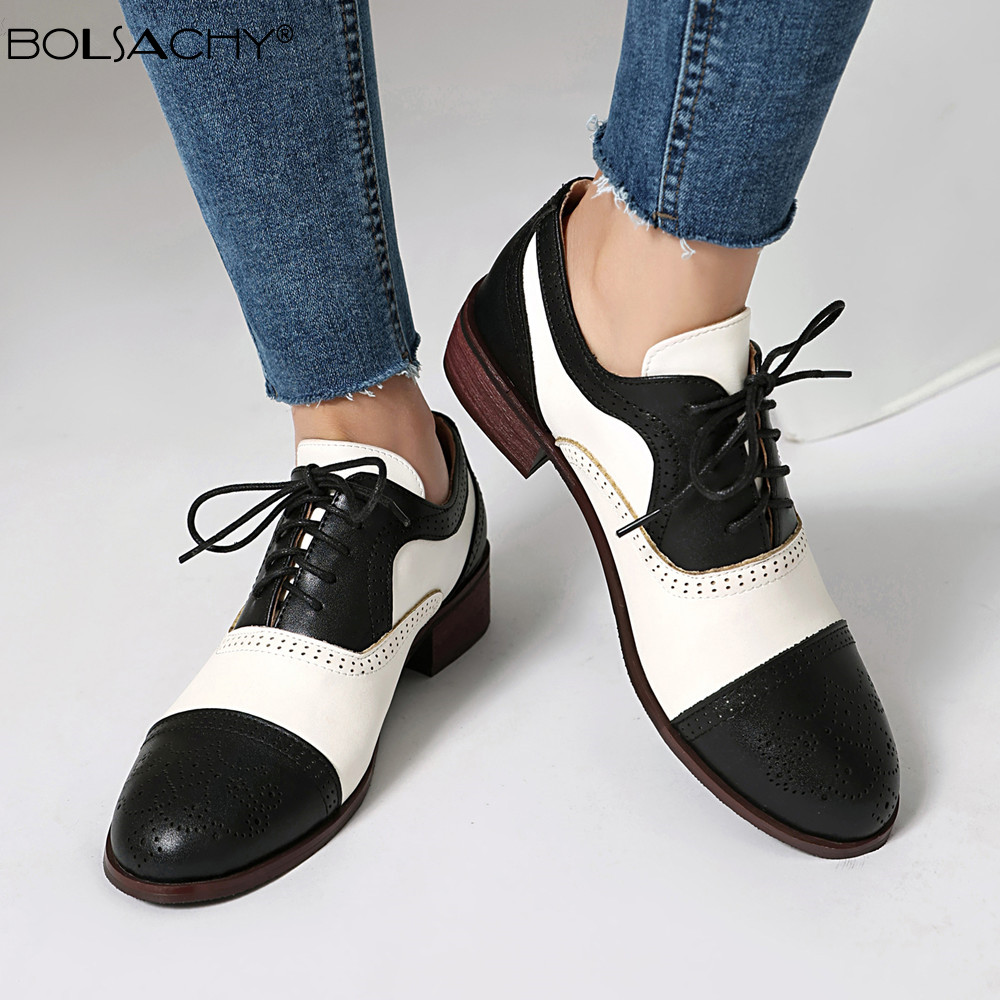 Oxford Brogue Leather - Women Spring Autumn Oxford Shoes Round