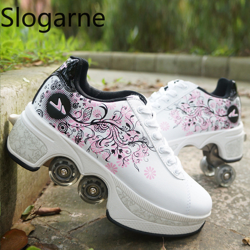 Men'S Shoes To Women'S - Women 4 Wheels Deformation Roller Skates
