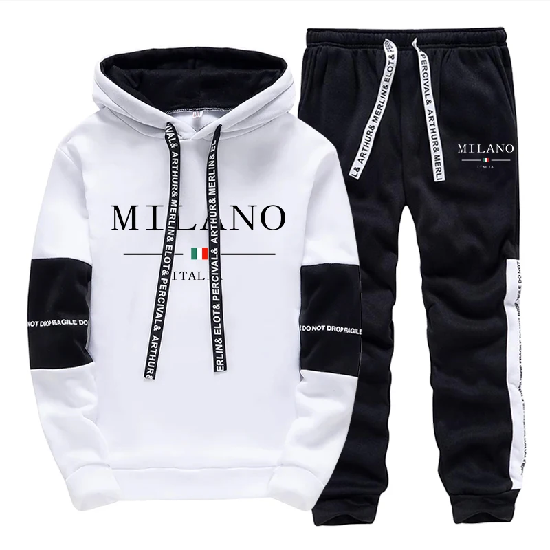 Men Shoes Joggers - Men's Set/Hoodie/Pants Italy Trendy Hoodie Sportswear