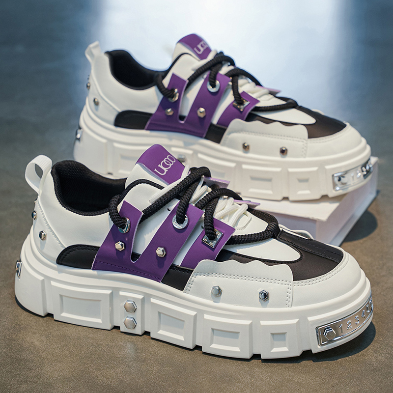 Men Shoes White Colour - Punk Studded Thick-Soled Men's Sneakers, Trendy